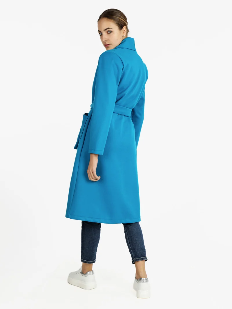 Cappotto classico donna con cintura - turchese