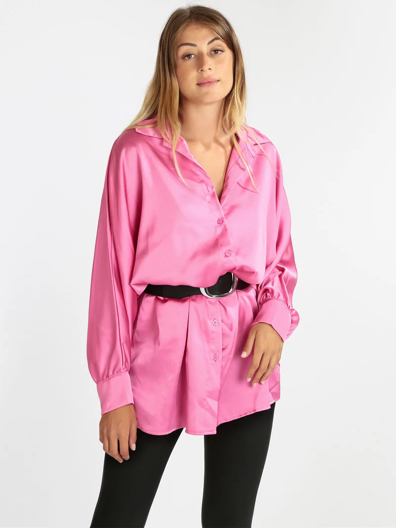 Maxi camicia donna con manica a pipistrello - fucsia