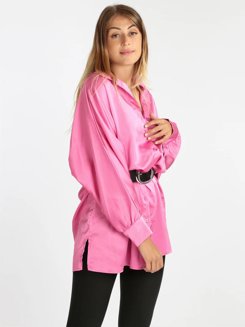 Maxi camicia donna con manica a pipistrello - fucsia
