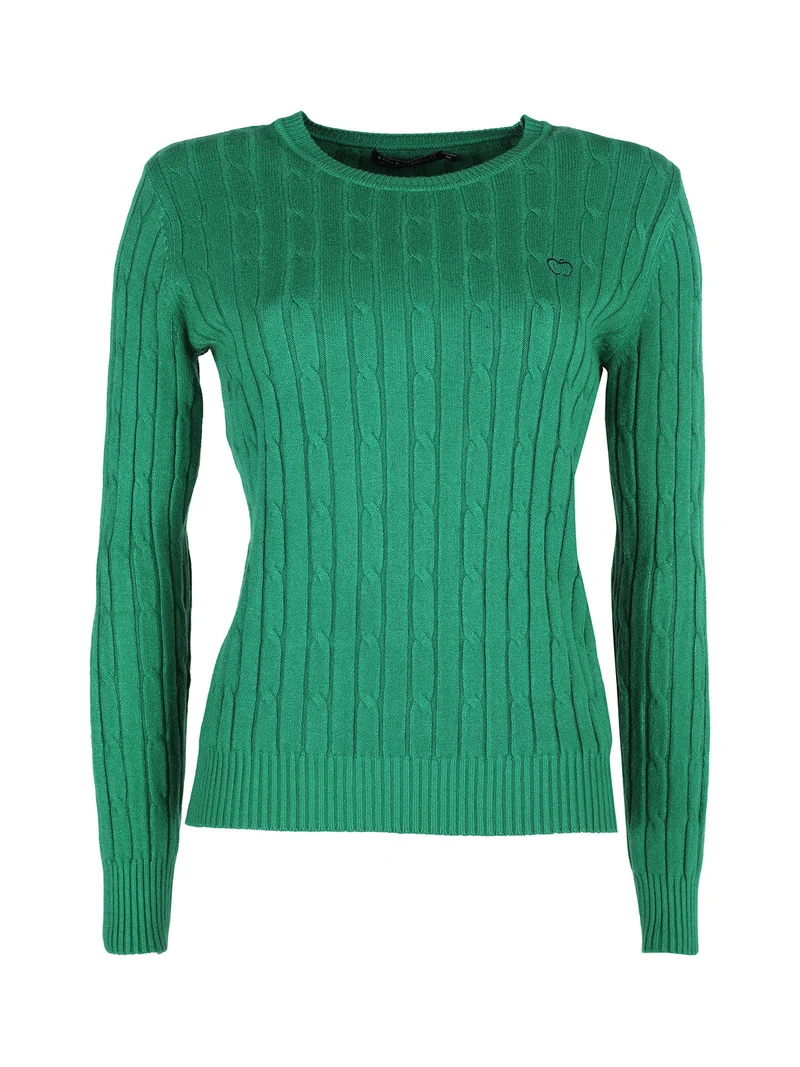 Maglione girocollo a trecce da donna - verde