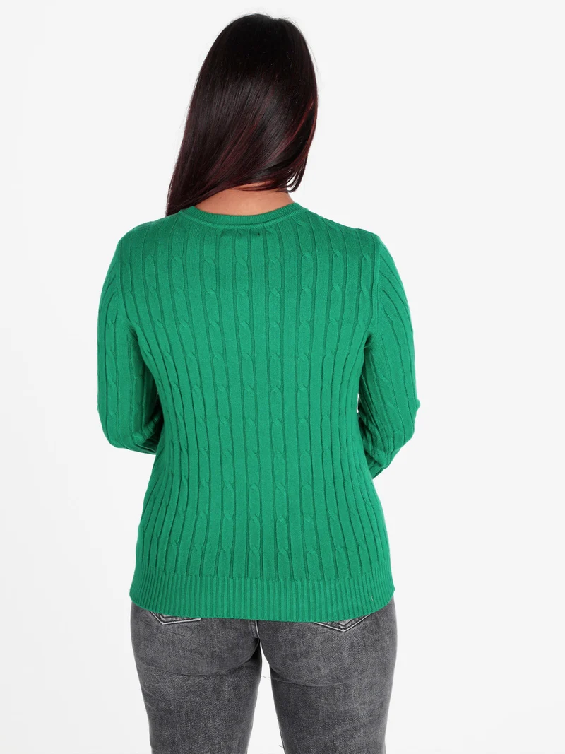 Maglione girocollo a trecce da donna - verde