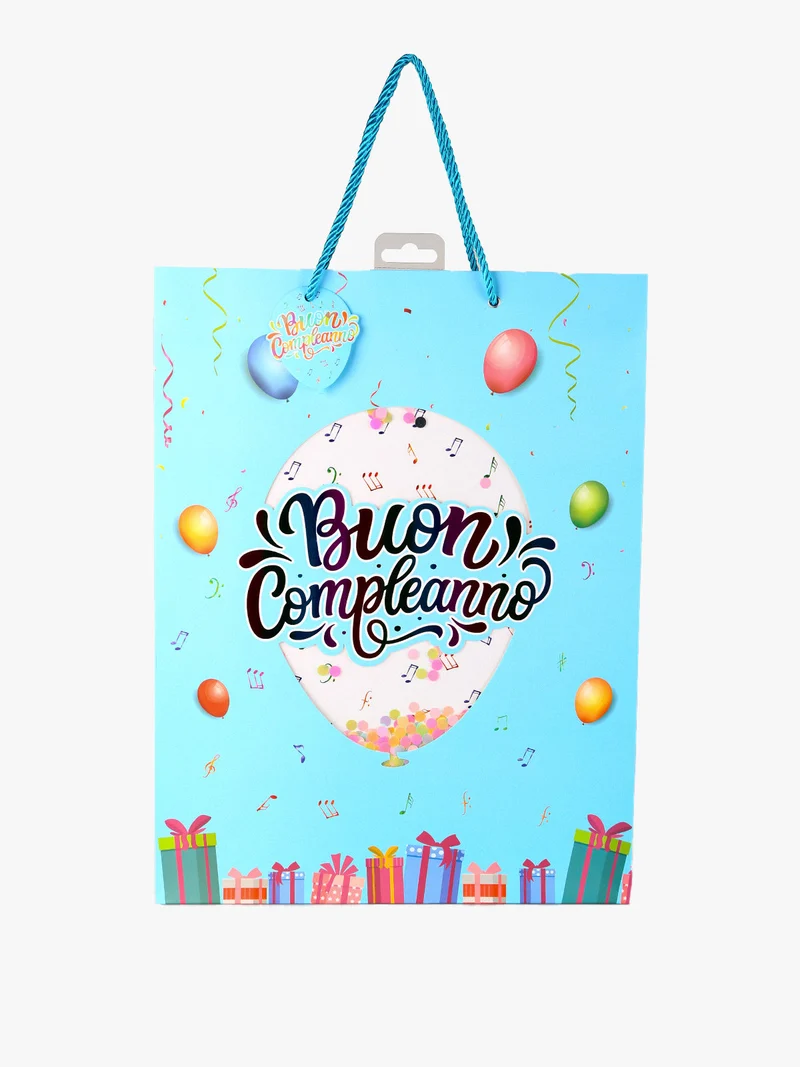 Sacchetto regalo compleanno con coriandoli - azzurro