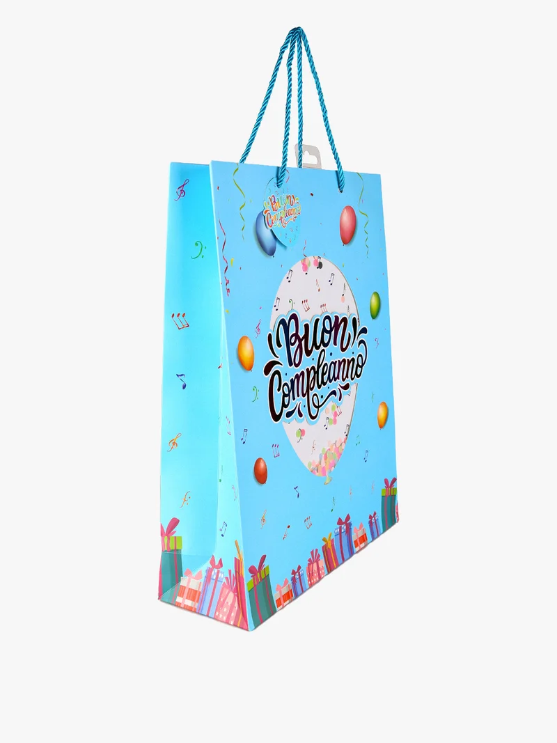 Sacchetto regalo compleanno con coriandoli - azzurro