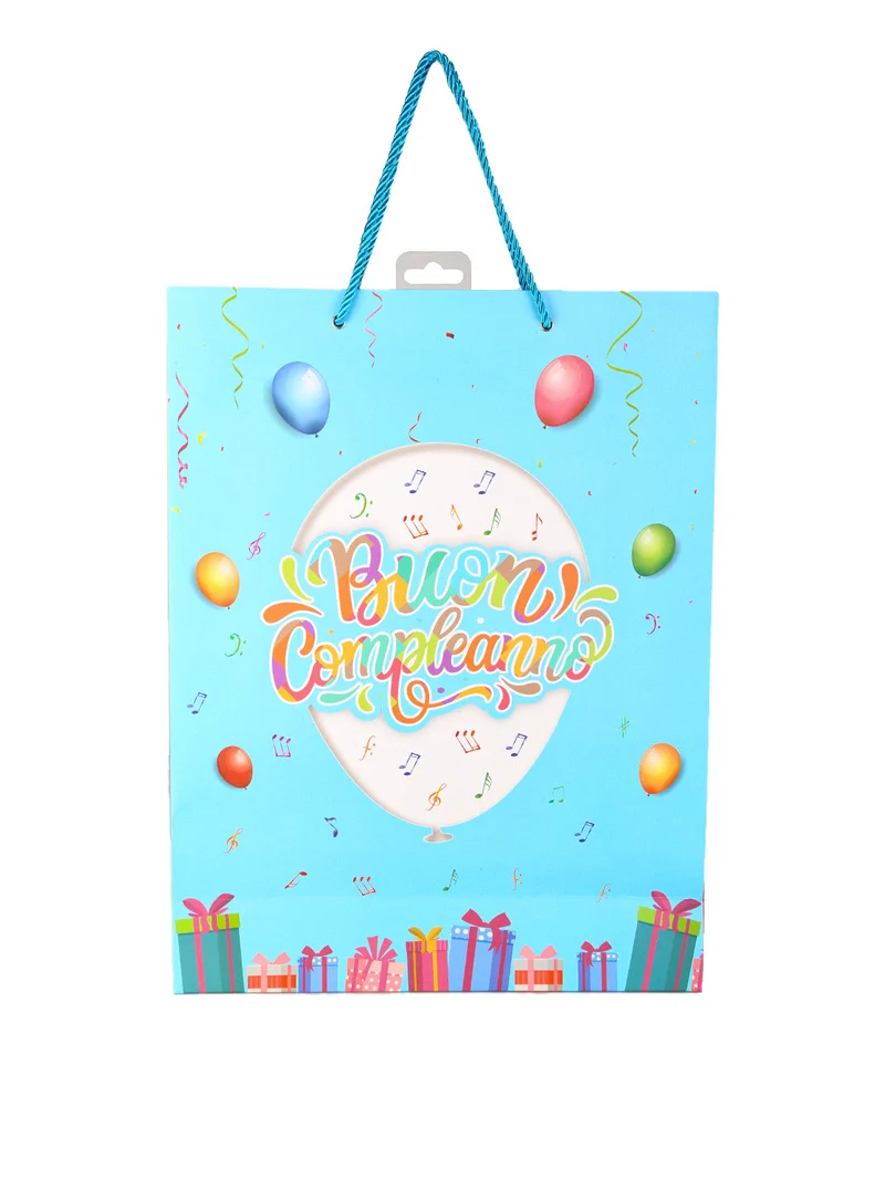 Sacchetto regalo compleanno con coriandoli - azzurro