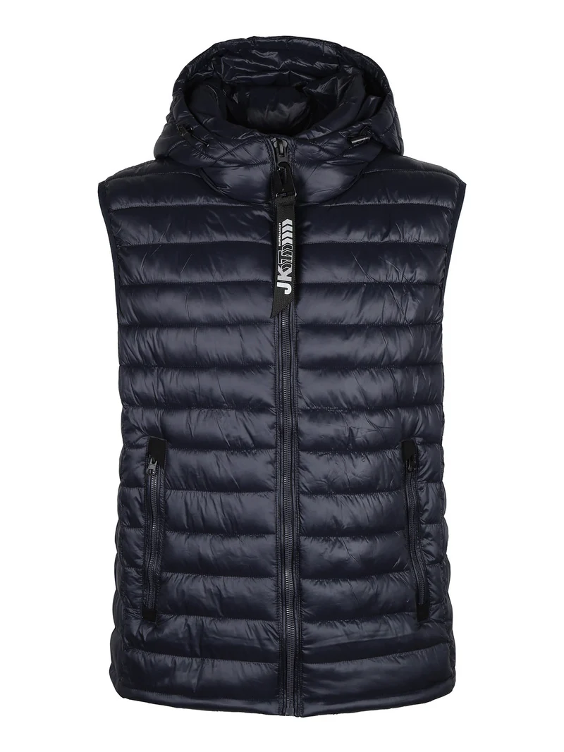 Gilet da uomo imbottito con cappuccio - blu scuro
