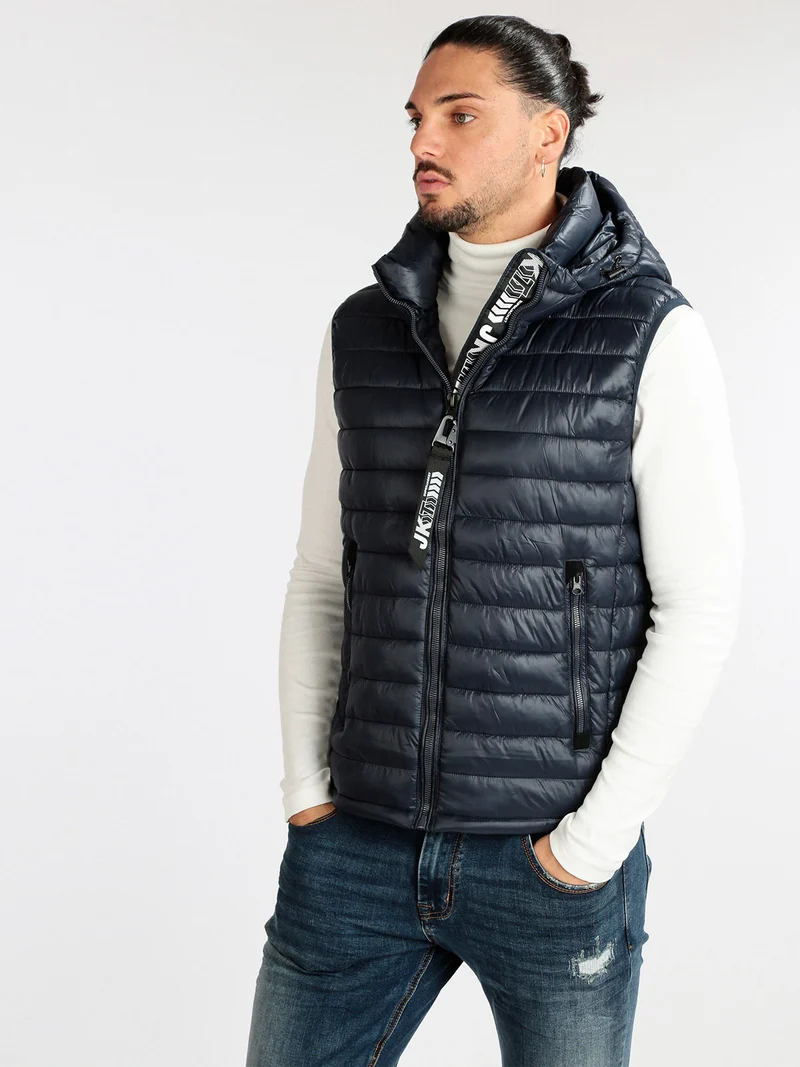 Gilet da uomo imbottito con cappuccio - blu scuro