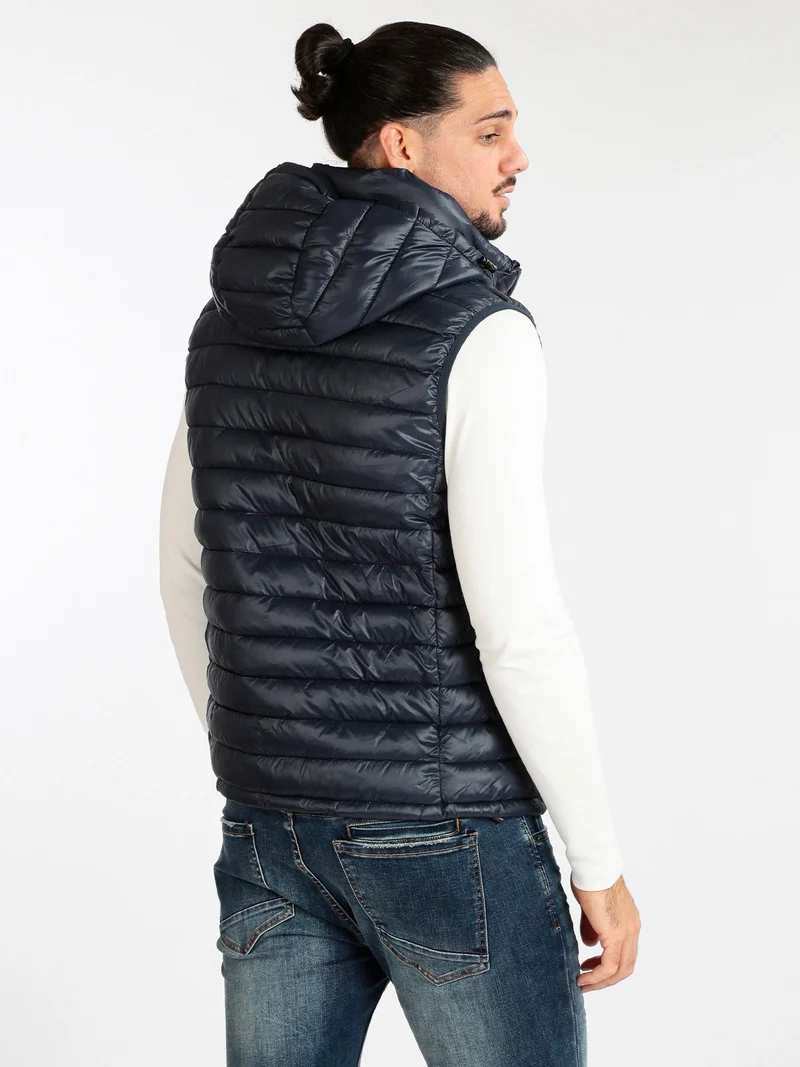 Gilet da uomo imbottito con cappuccio - blu scuro