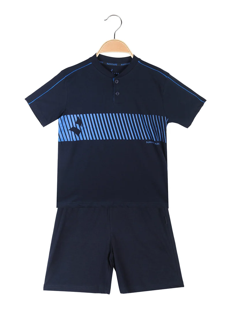 Pigiama corto da ragazzo in cotone - blu scuro