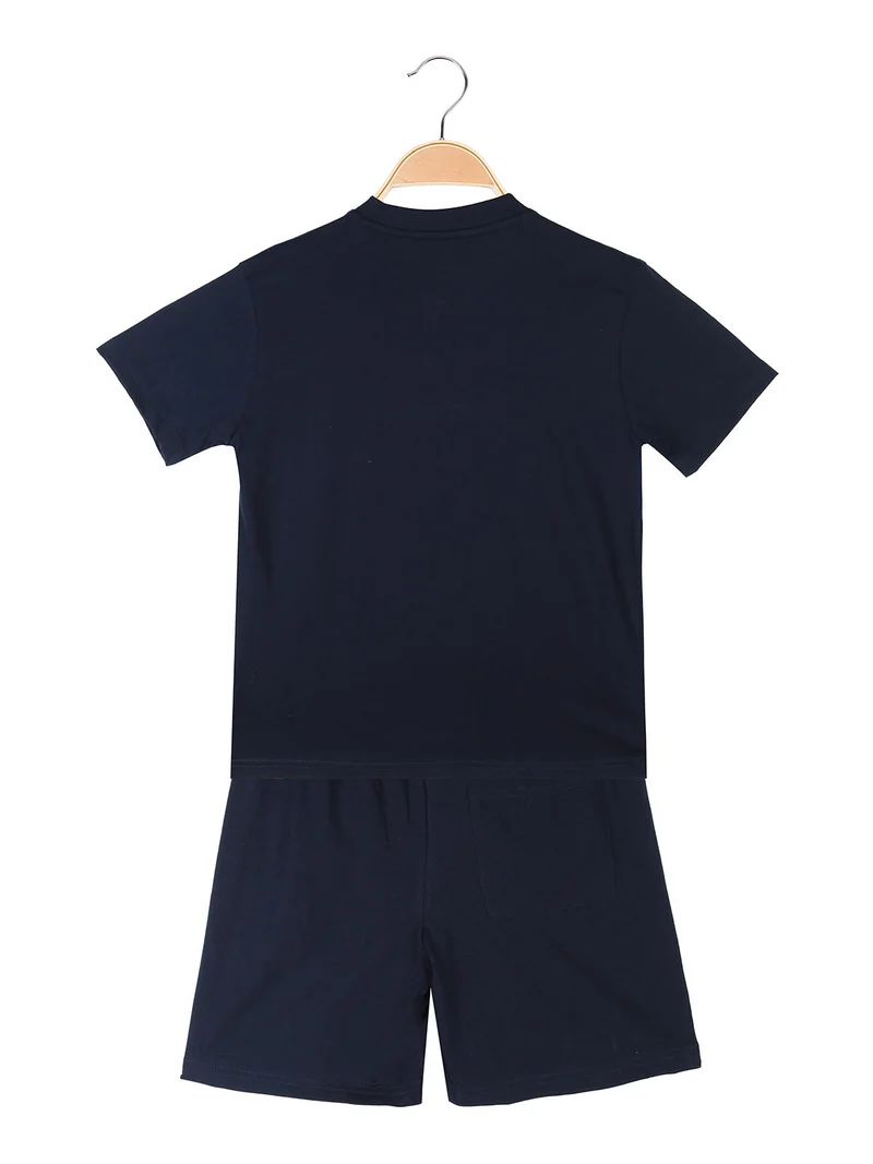 Pigiama corto da ragazzo in cotone - blu scuro