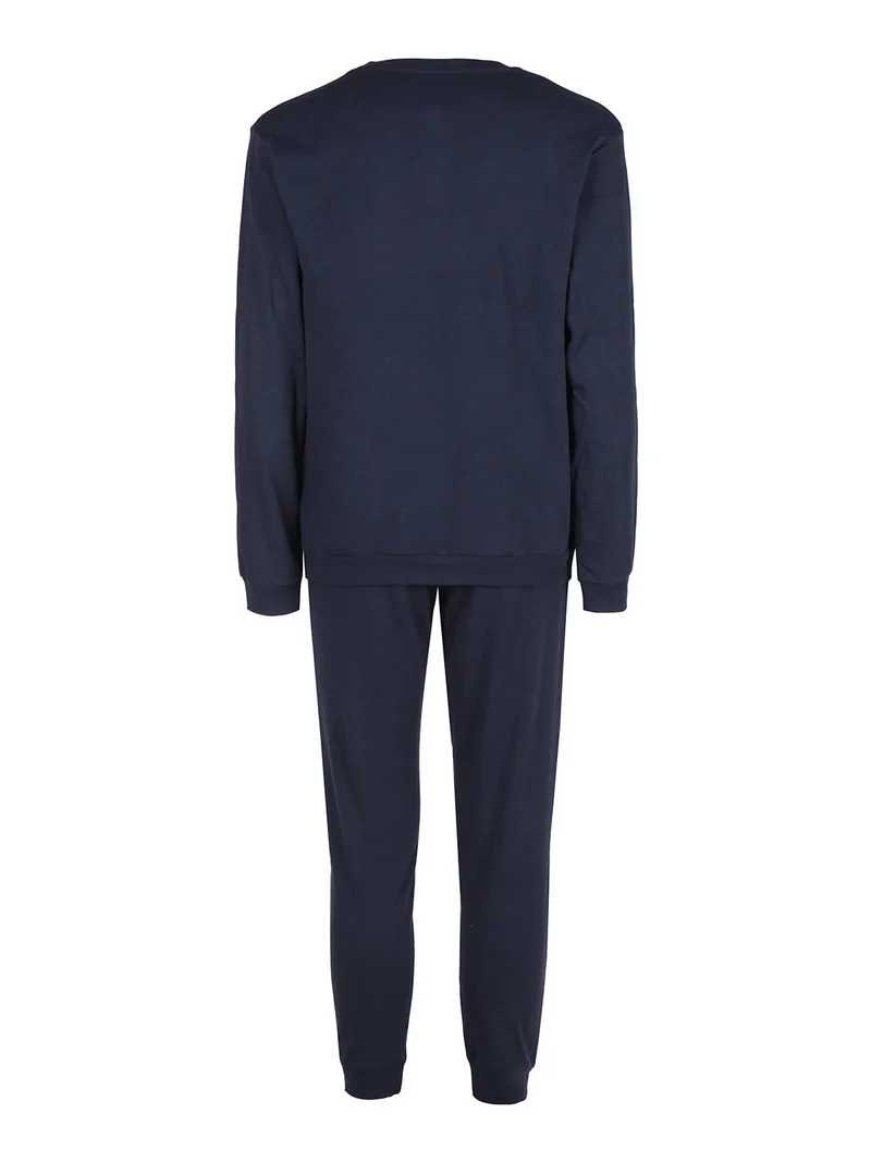 Pigiama da uomo lungo in cotone interlock - blu scuro