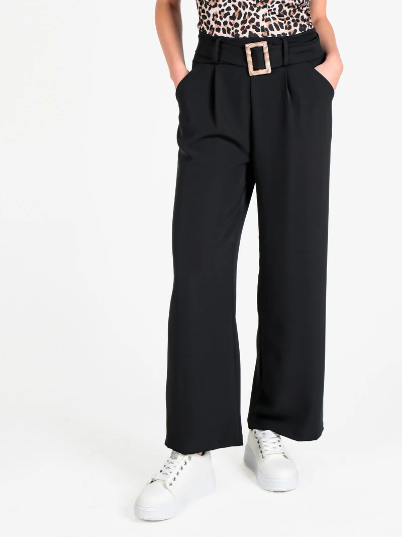Pantaloni donna a palazzo con cintura - nero