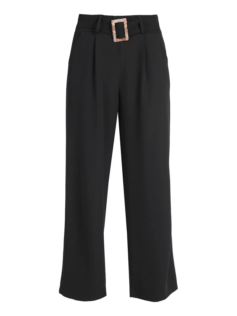 Pantaloni donna a palazzo con cintura - nero