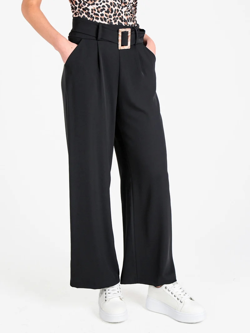 Pantaloni donna a palazzo con cintura - nero