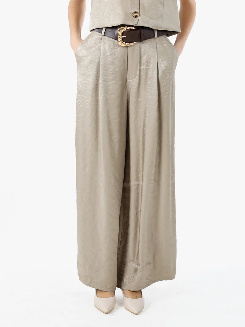 Pantaloni donna leggeri a palazzo in tessuto cangiante - khaki
