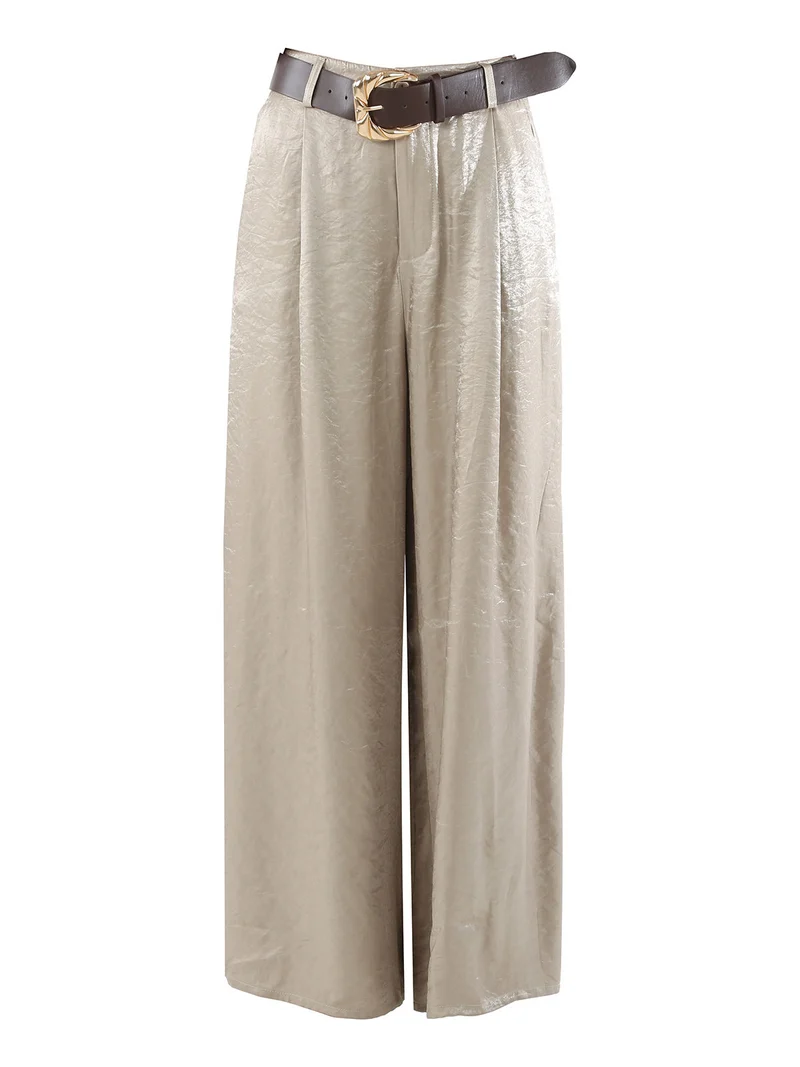 Pantaloni donna leggeri a palazzo in tessuto cangiante - khaki