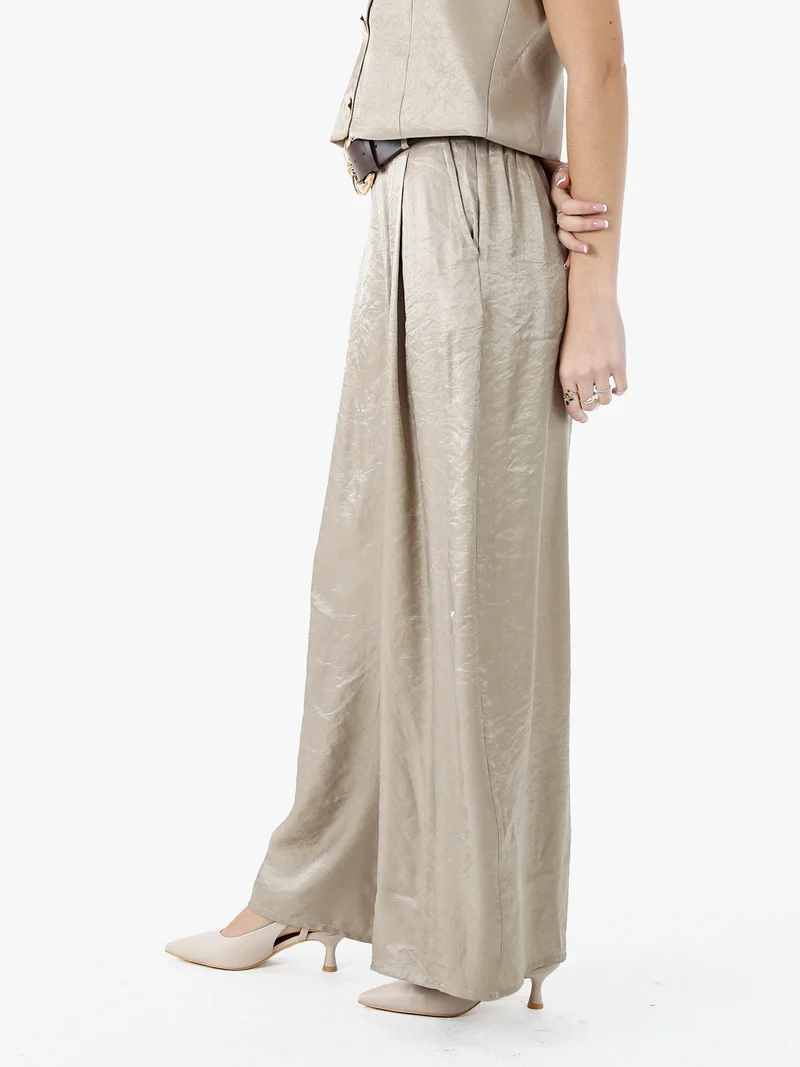 Pantaloni donna leggeri a palazzo in tessuto cangiante - khaki