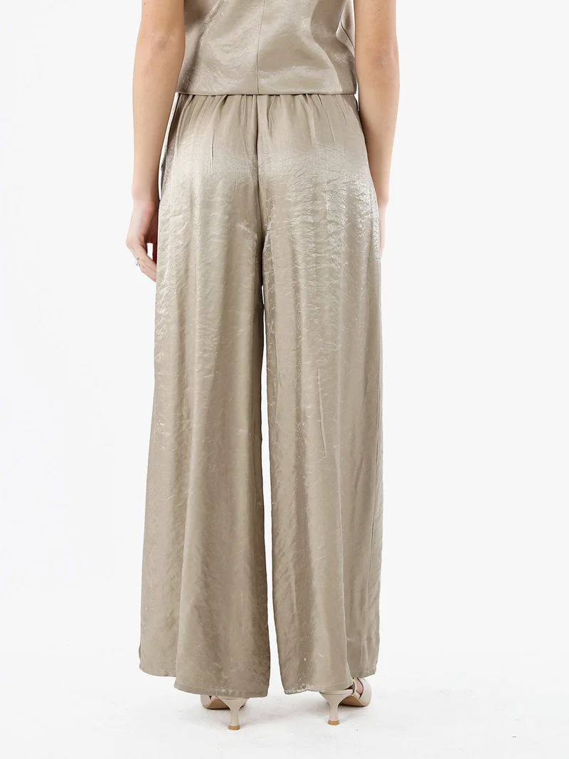 Pantaloni donna leggeri a palazzo in tessuto cangiante - khaki