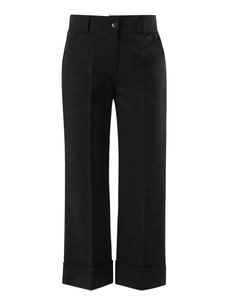 Pantaloni donna a gamba larga con ampio risvolto sul finale - nero