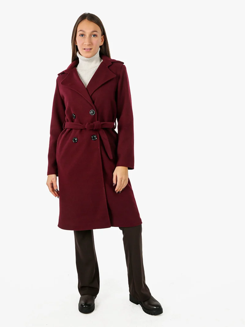 Cappotto donna midi a doppiopetto - bordeaux
