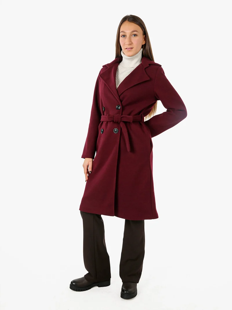 Cappotto donna midi a doppiopetto - bordeaux