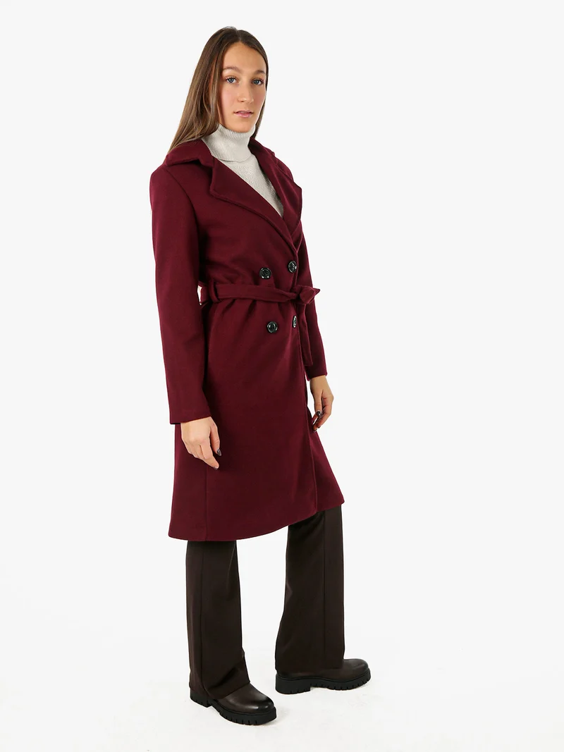 Cappotto donna midi a doppiopetto - bordeaux
