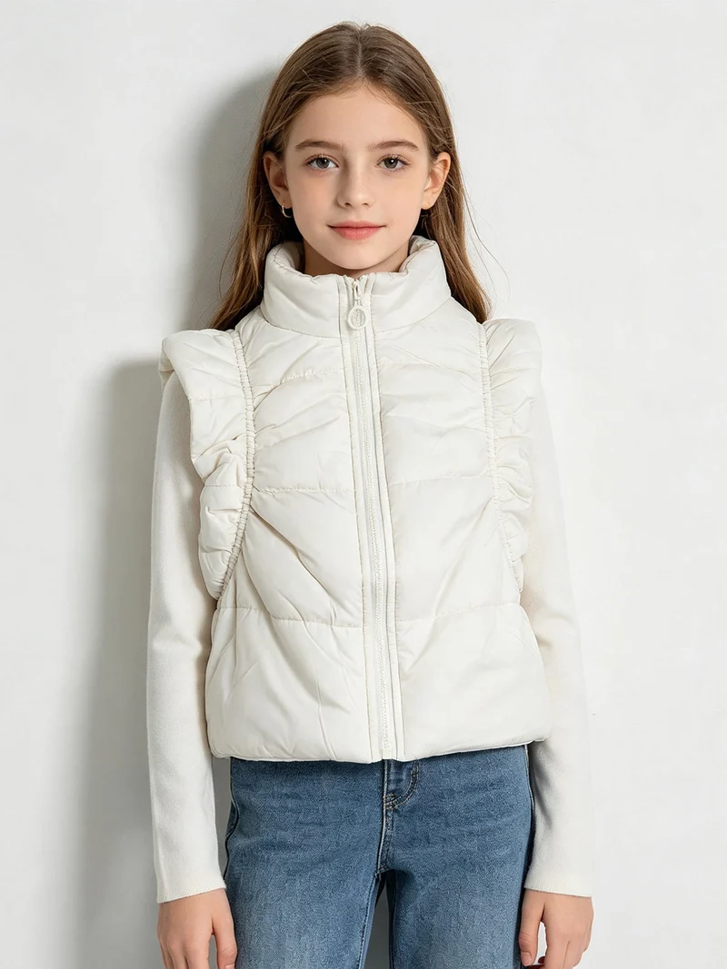 Gilet cropped da bambina imbottito - panna