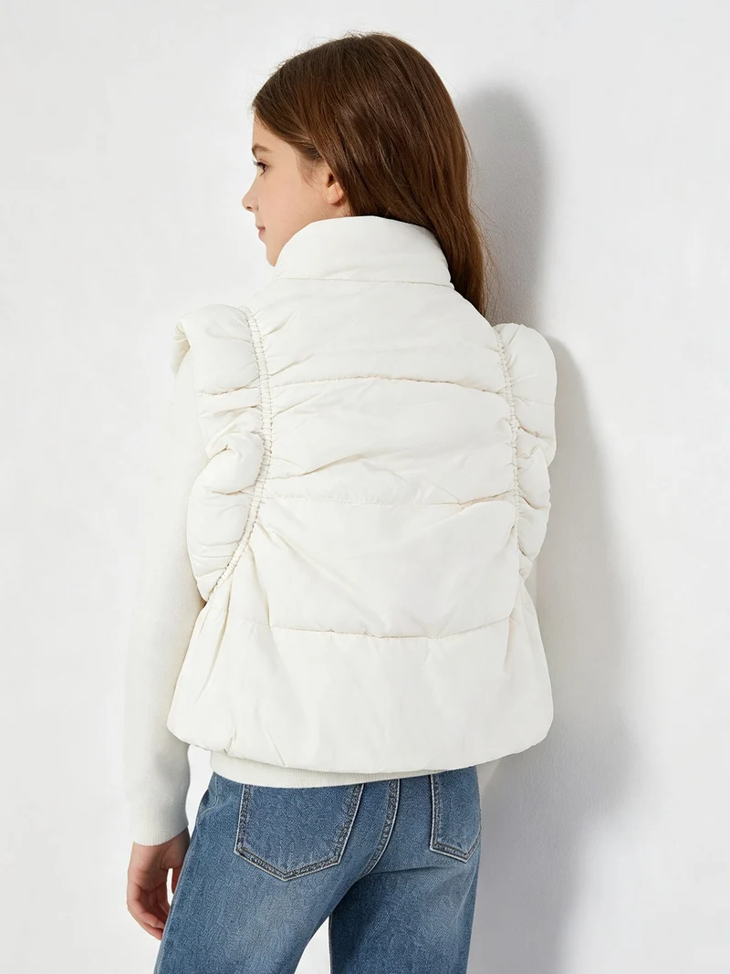 Gilet cropped da bambina imbottito - panna