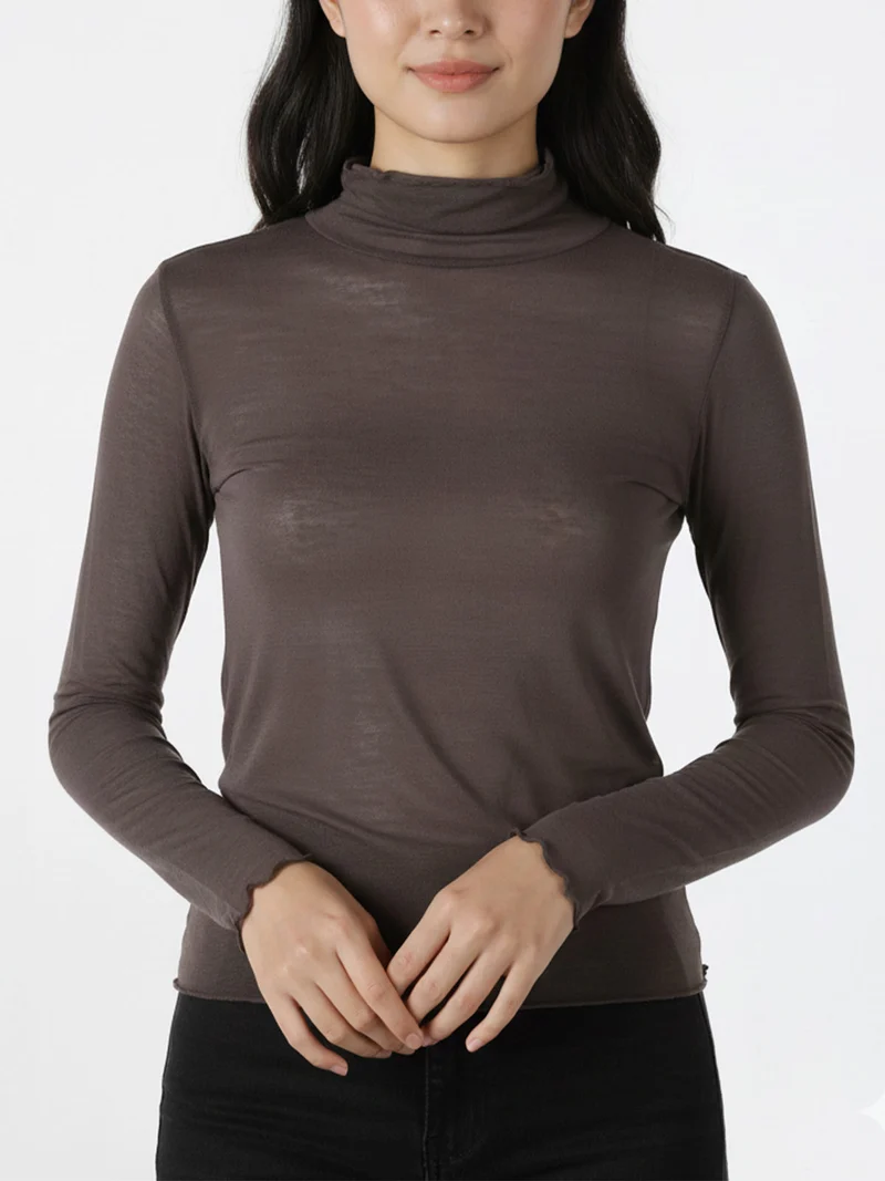 Maglia dolcevita da donna in misto cashmere a maniche lunghe - moro