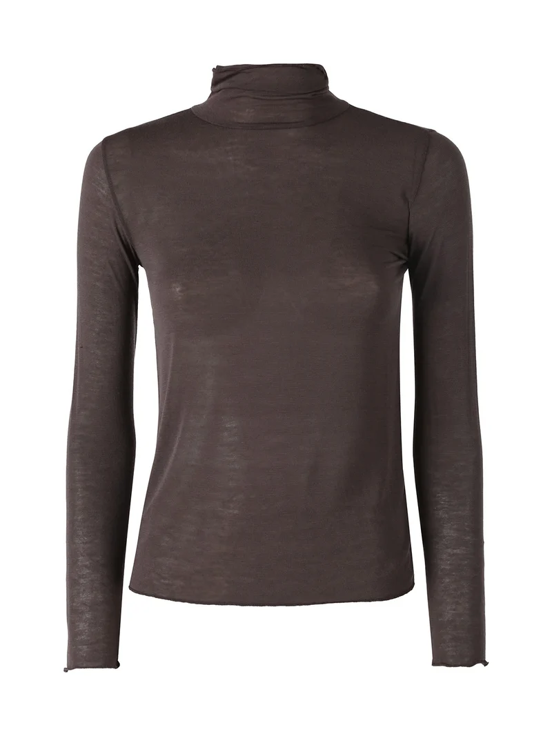 Maglia dolcevita da donna in misto cashmere a maniche lunghe - moro