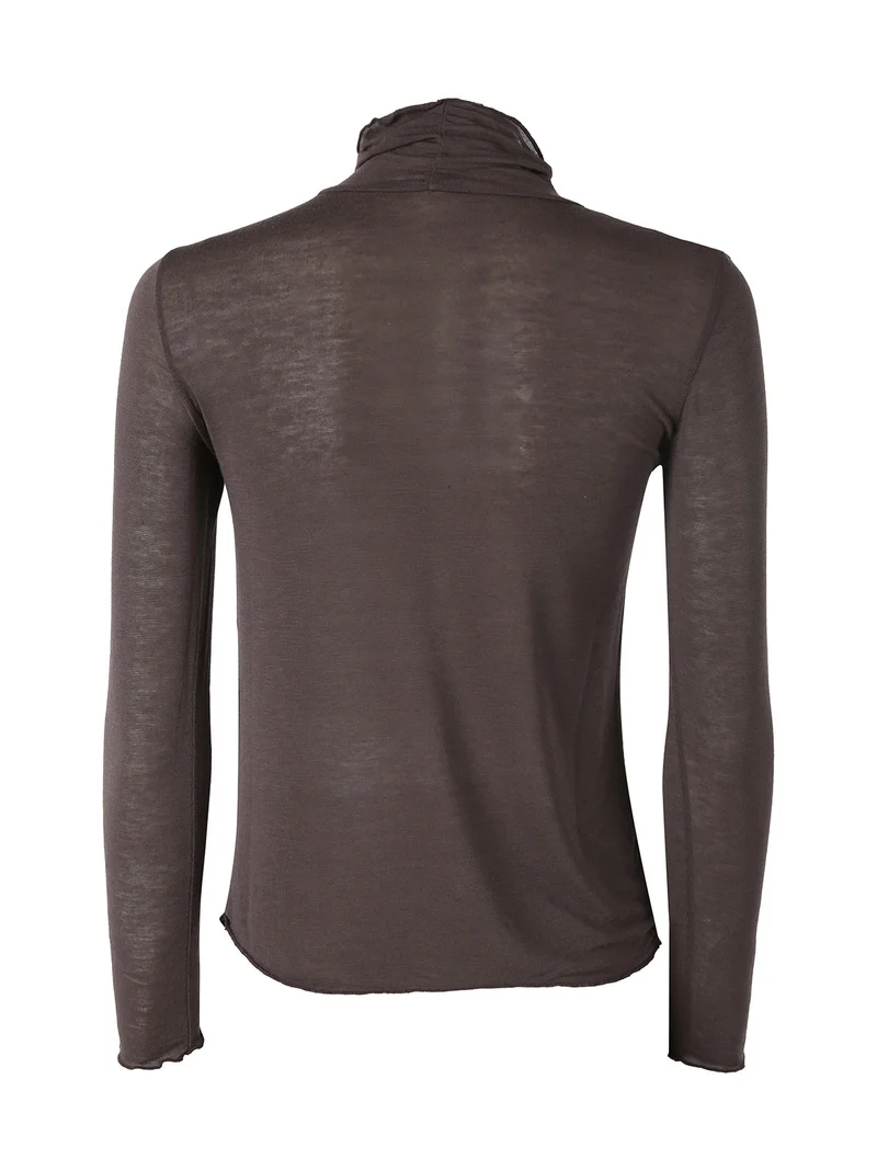 Maglia dolcevita da donna in misto cashmere a maniche lunghe - moro