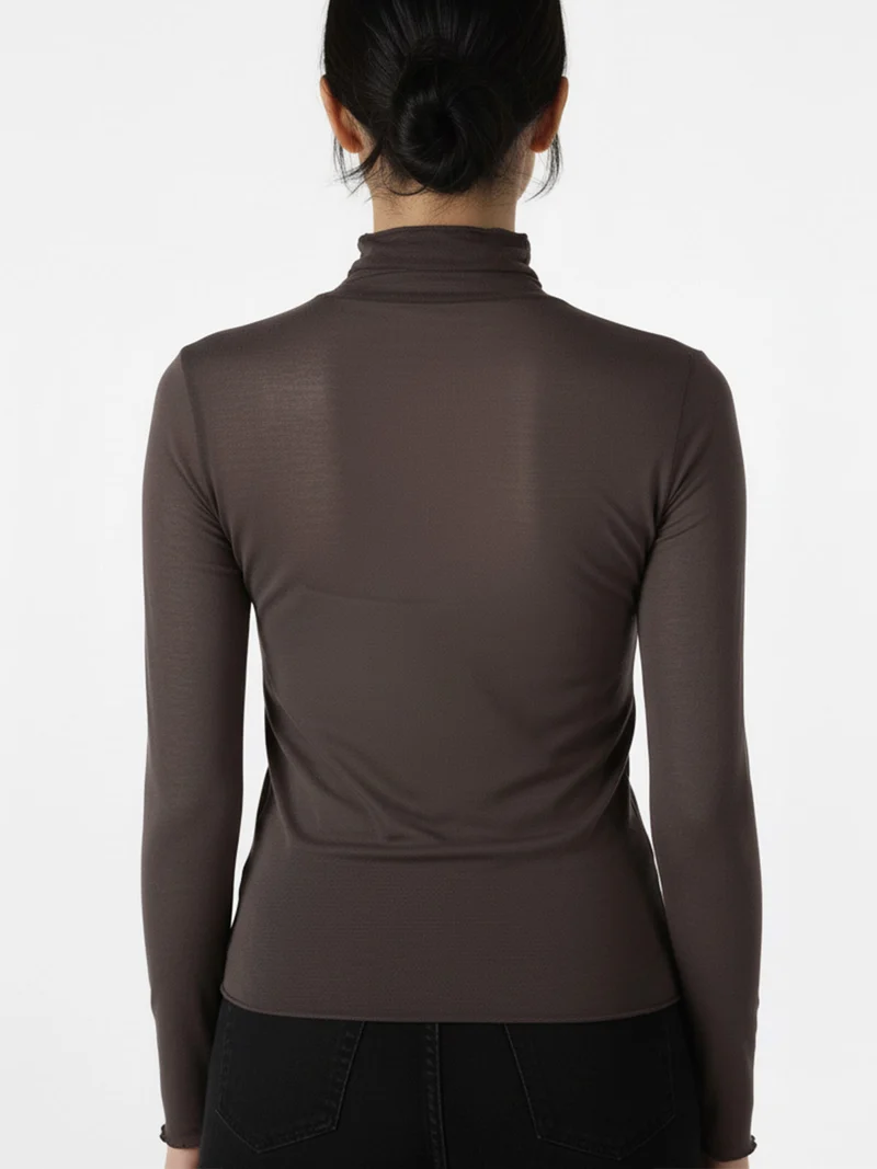 Maglia dolcevita da donna in misto cashmere a maniche lunghe - moro
