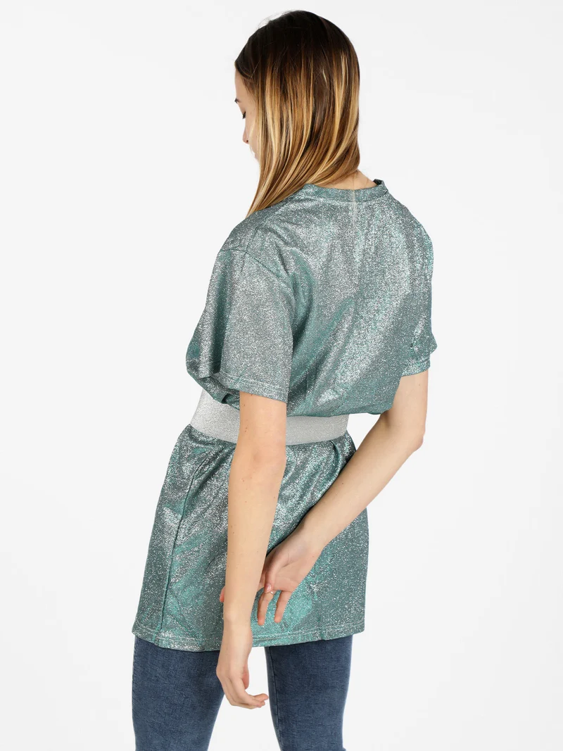 Maxi t-shirt donna con glitter - verde
