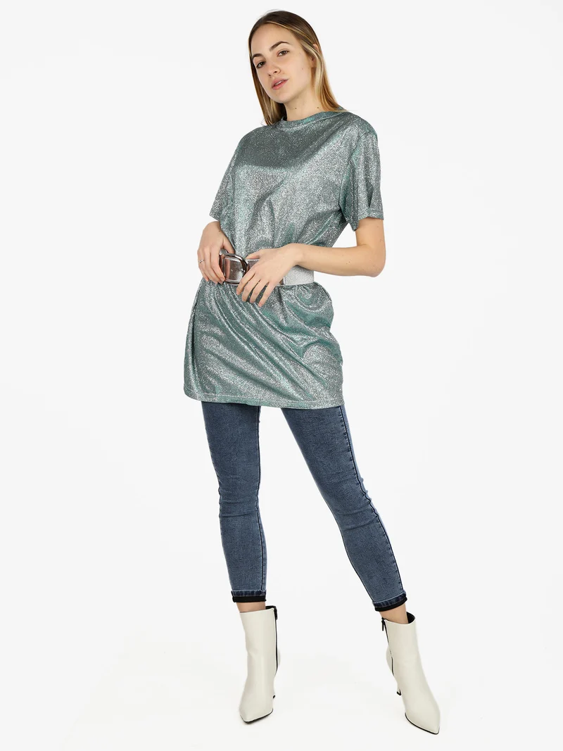 Maxi t-shirt donna con glitter - verde
