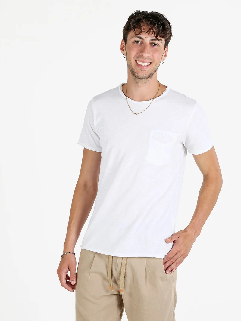 T-shirt uomo in cotone con taschino - bianco