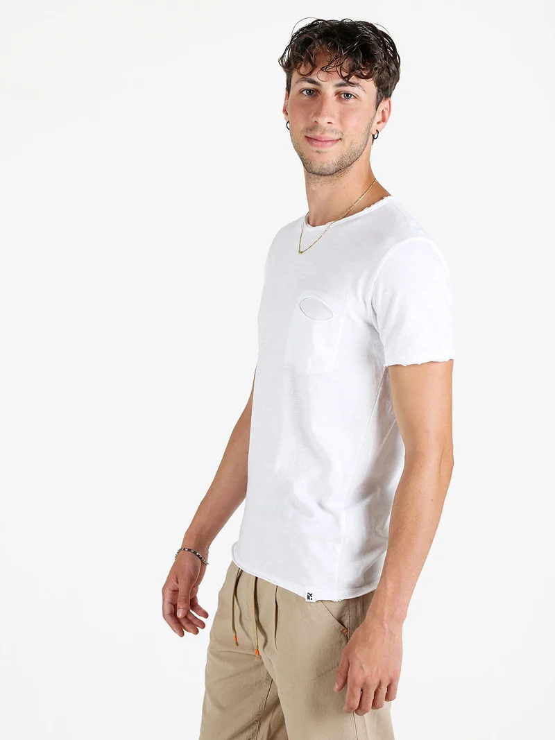 T-shirt uomo in cotone con taschino - bianco