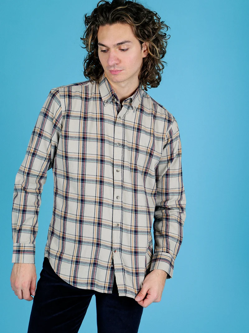 Camicia a quadri da uomo in cotone - beige