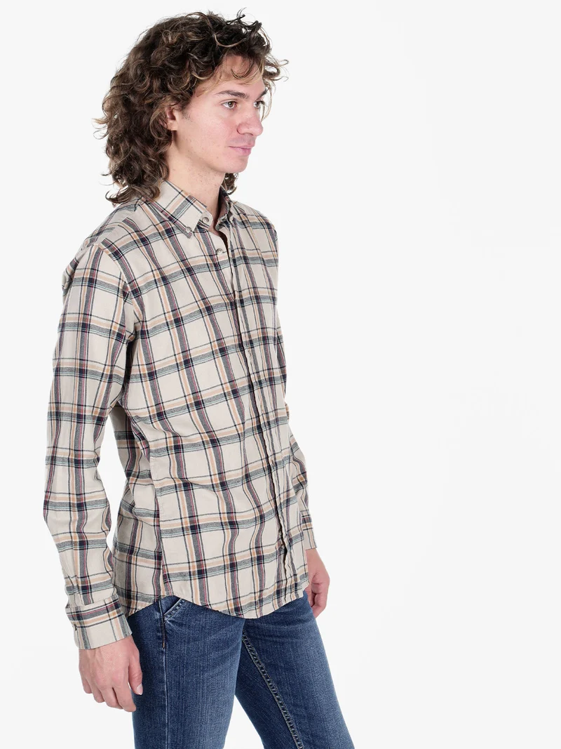 Camicia a quadri da uomo in cotone - beige