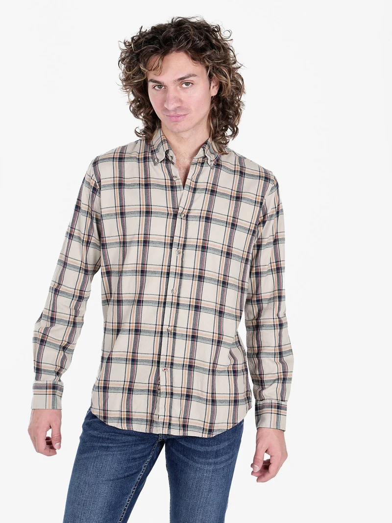 Camicia a quadri da uomo in cotone - beige