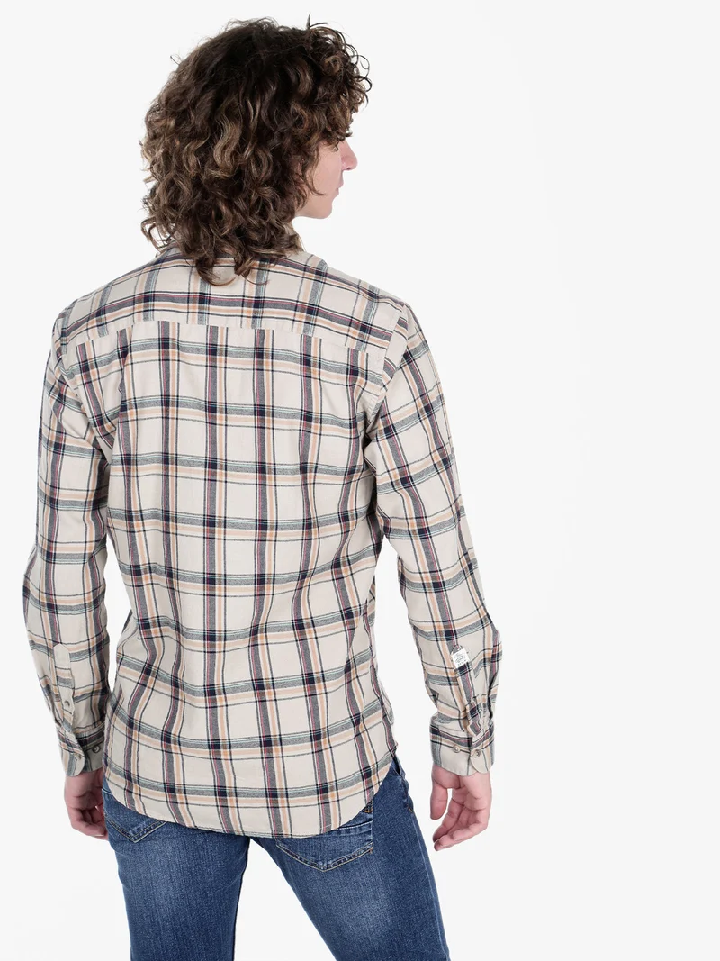 Camicia a quadri da uomo in cotone - beige