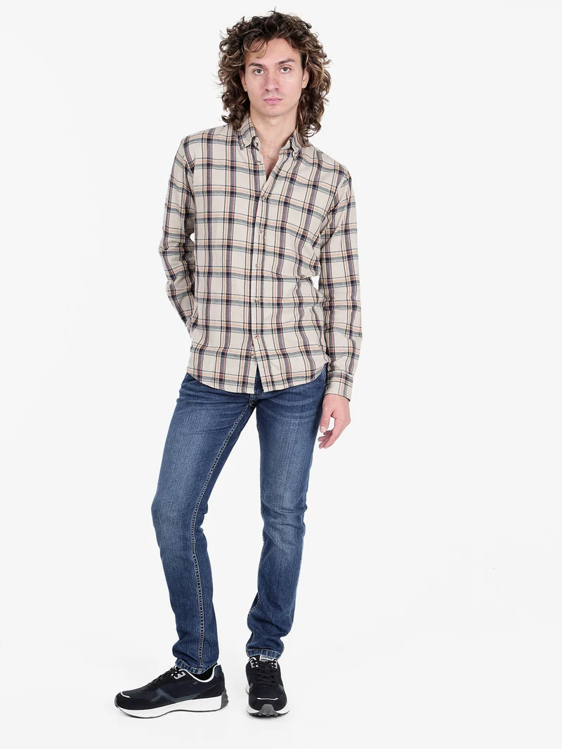 Camicia a quadri da uomo in cotone - beige