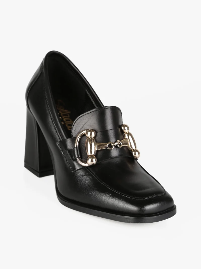 Mocassini in pelle donna con tacco - nero