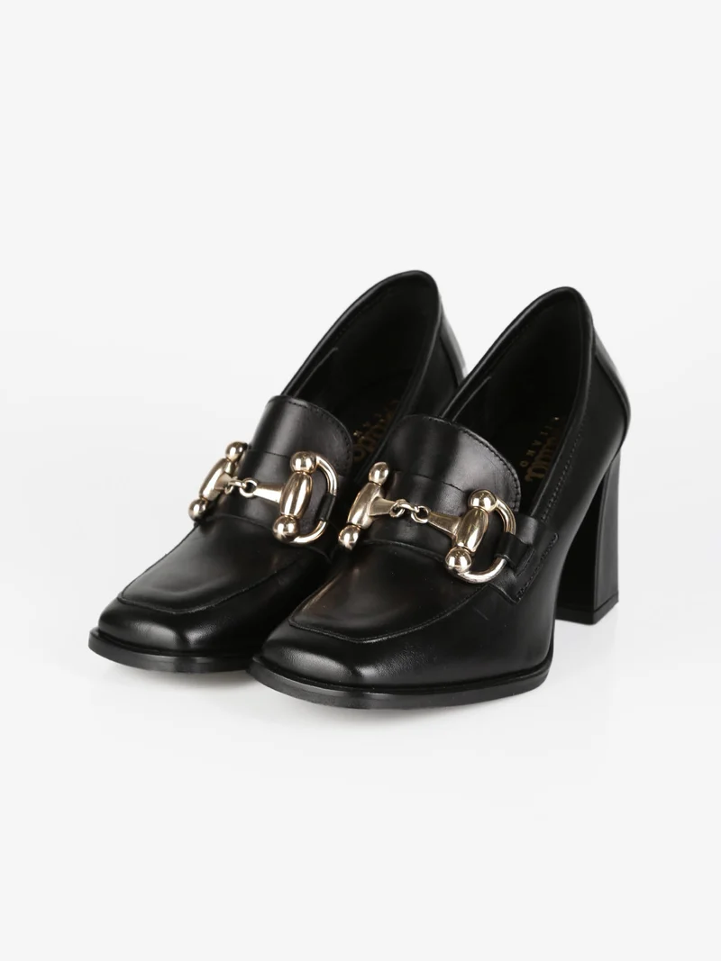 Mocassini in pelle donna con tacco - nero