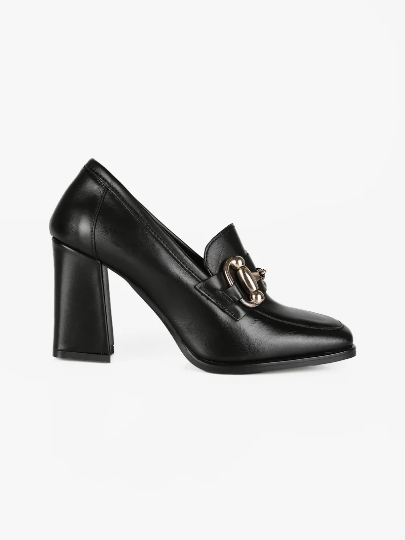 Mocassini in pelle donna con tacco - nero