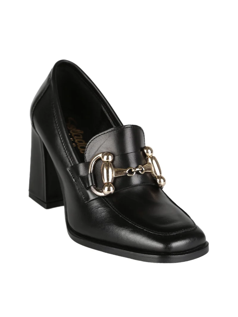 Mocassini in pelle donna con tacco - nero