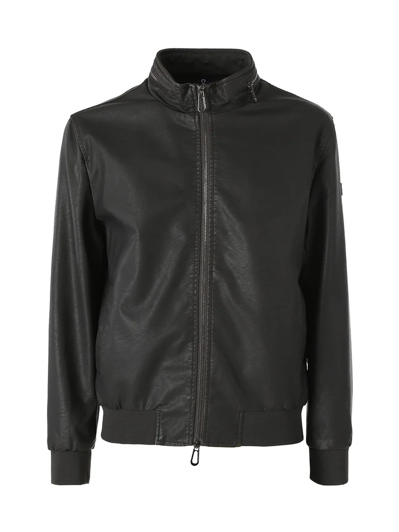 Giacca in ecopelle da uomo con zip - moro