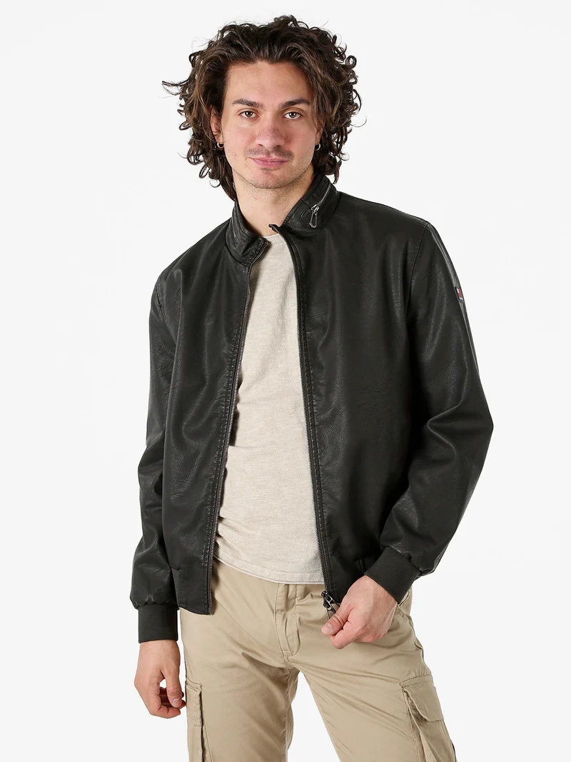 Giacca in ecopelle da uomo con zip - moro