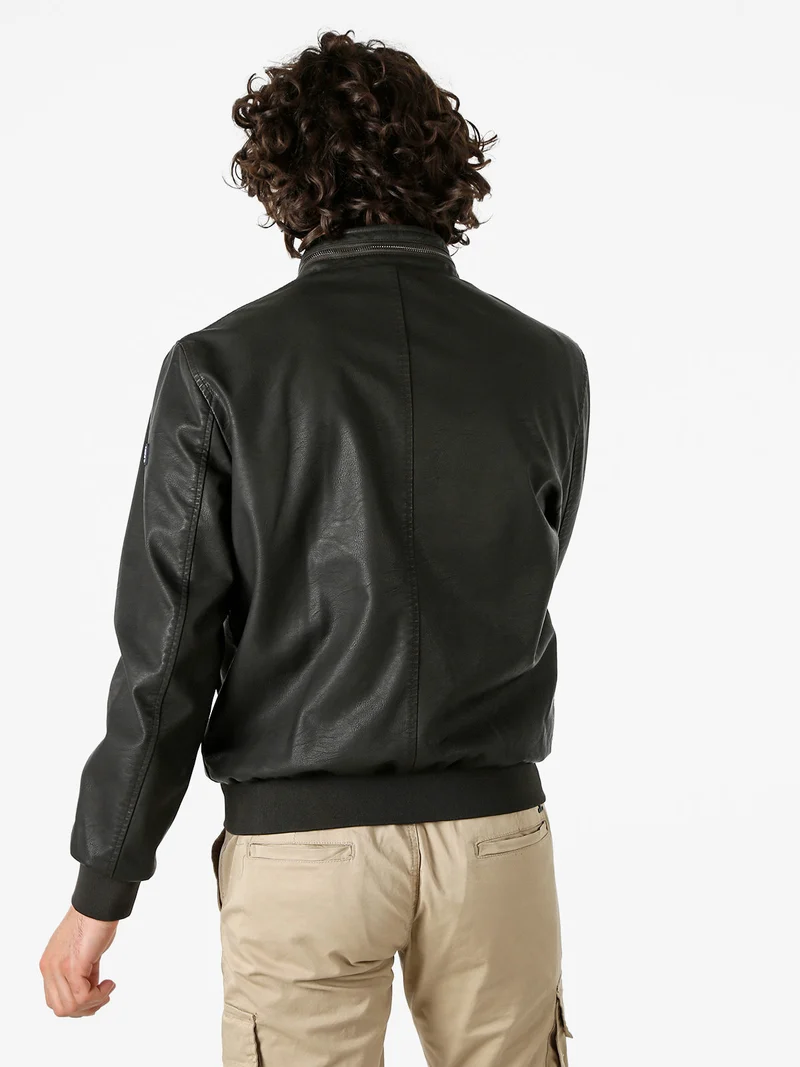 Giacca in ecopelle da uomo con zip - moro