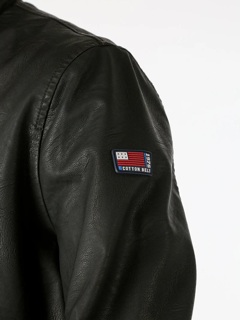 Giacca in ecopelle da uomo con zip - moro