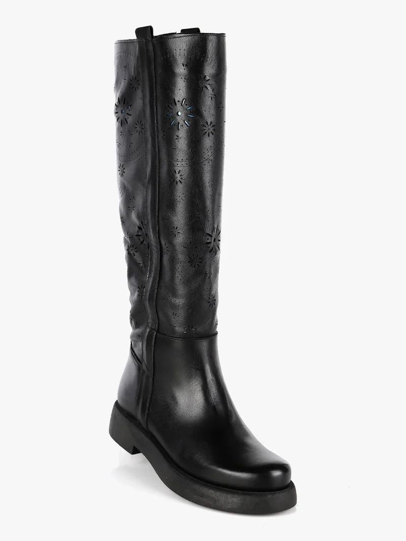 Stivali in pelle traforata donna - nero