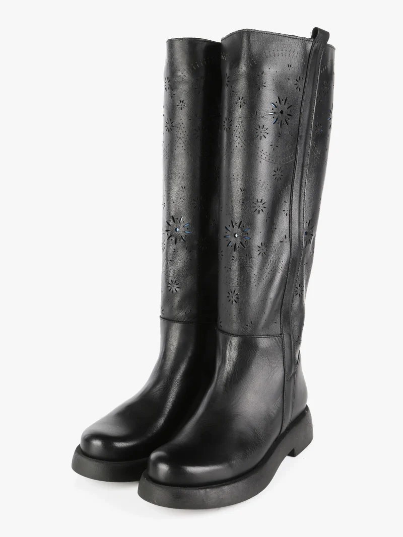 Stivali in pelle traforata donna - nero